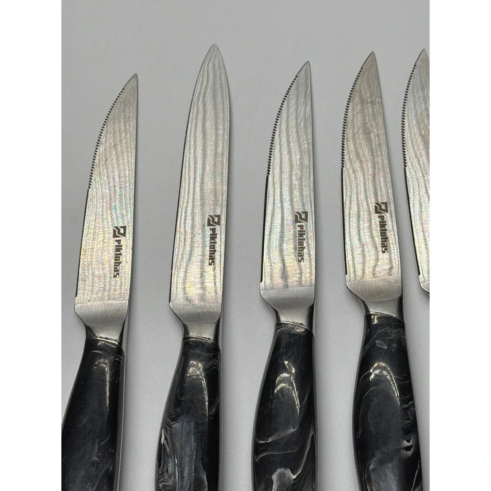 Piklohas 8 Piece Knife Set‎ with Wood Block Marbled Handles Steak Knives Shears